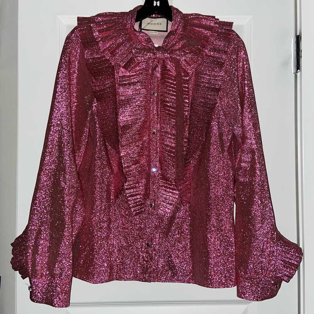 SOLD. Gucci S/S 2017 Pink Lurex Top
